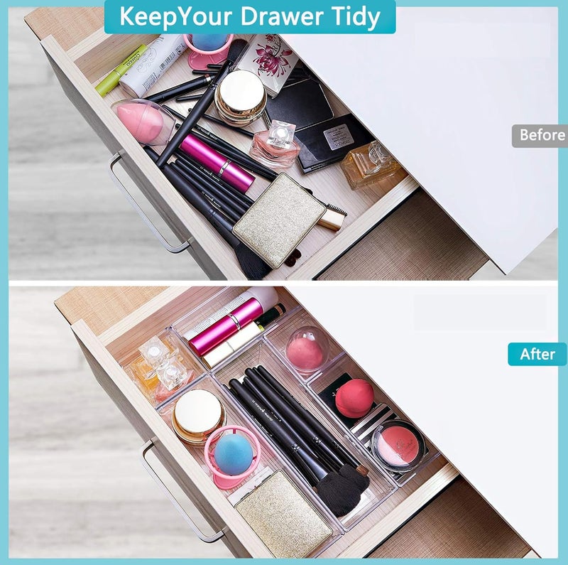 DCA 12 PCS Clear Plastic Drawer Organizer Set, 4 Sizes Makeup organizer, Vanity Organizer for Makeup, Stationery,Gadgets,Kitchen,Bathroom,Office,Bedroom - Image 2